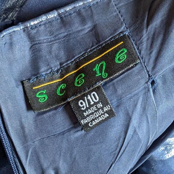 Vintage 90s y2k Scene Prom Gown Blue Floral Embroidery Beaded Fringe Size 9/10 - Picture 9 of 17